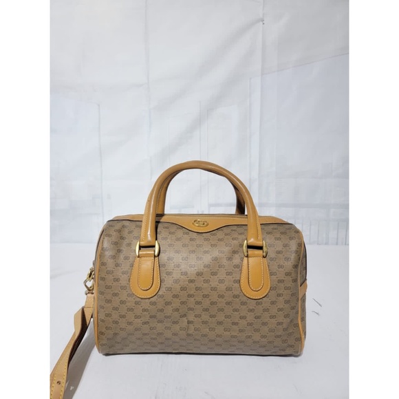 Authentic GUCCI Vintage Micro GG Canvas Boston Bag Beige/Brown - Picture 5 of 14